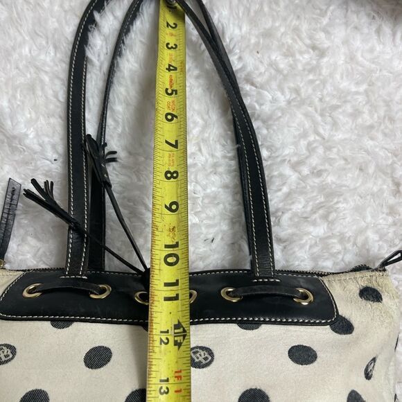 Dooney & Bourke off white & black polka dots shoulder bag ,black leather trims - Picture 9 of 16